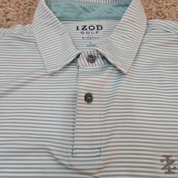 Izod Golf w/Stretch Green & White Strips Men's Size Large - Picture 3 of 8